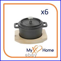 0.3 Qt Round Cast Iron withHandles & Wooden Base (6 Casseroles) by MyXOHome
