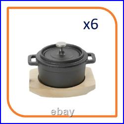 0.3 Qt Round Cast Iron withHandles & Wooden Base (6 Casseroles) by MyXOHome