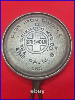#0 Griswold Cast Iron Toy Salesman Sample Handled Griddle #565 Fully Marked Rare
