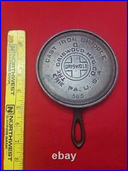 #0 Griswold Cast Iron Toy Salesman Sample Handled Griddle #565 Fully Marked Rare