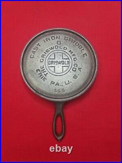 #0 Griswold Cast Iron Toy Salesman Sample Handled Griddle #565 Fully Marked Rare