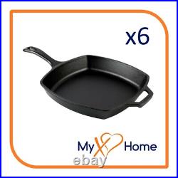 10 1/2 Square Pre-Seasoned Cast Iron Skillet with Helper Handle (6 Skillets)