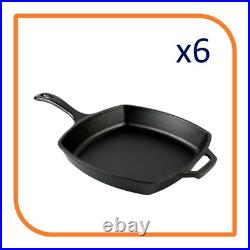 10 1/2 Square Pre-Seasoned Cast Iron Skillet with Helper Handle (6 Skillets)