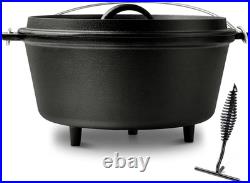 10 QT Pre-Seasoned Cast Iron Dutch Oven with Lid & Tripod for Outdoor Cooking 10 QT Pre-Seasoned Cast Iron Dutch Oven with Lid & Tripod for Outdoor Cooking