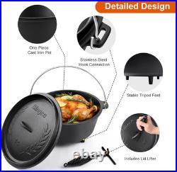 10 QT Pre-Seasoned Cast Iron Dutch Oven with Lid & Tripod for Outdoor Cooking 10 QT Pre-Seasoned Cast Iron Dutch Oven with Lid & Tripod for Outdoor Cooking
