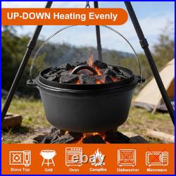 10 QT Pre-Seasoned Cast Iron Dutch Oven with Lid & Tripod for Outdoor Cooking