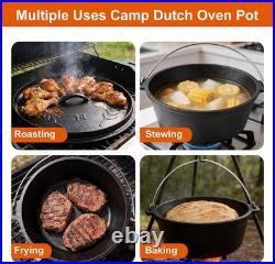 10 QT Pre-Seasoned Cast Iron Dutch Oven with Lid & Tripod for Outdoor Cooking