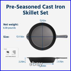 12 Pre-Seasoned Cast Iron Skillet for Oven, Stove, Grill & Campfire Use