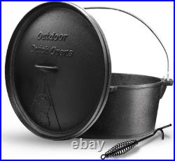 12 Qt Pre-Seasoned Cast Iron Dutch Oven with Lid for Camping & BBQ