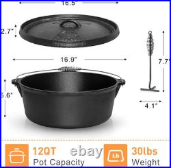 12 Qt Pre-Seasoned Cast Iron Dutch Oven with Lid for Camping & BBQ