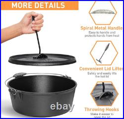 12 Qt Pre-Seasoned Cast Iron Dutch Oven with Lid for Camping & BBQ