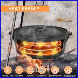 12 Qt Pre-Seasoned Cast Iron Dutch Oven with Lid for Camping & BBQ