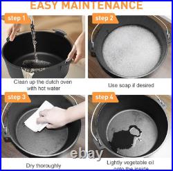 12 Qt Pre-Seasoned Cast Iron Dutch Oven with Lid for Camping & BBQ