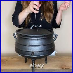 12 Quart Cast Iron Dutch Oven Cauldron Pot, Camping Cookware with Lid, Pre-Seasone
