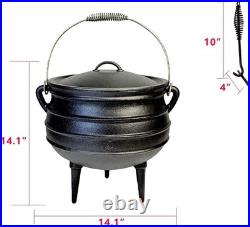 12 Quart Cast Iron Dutch Oven Cauldron Pot, Camping Cookware with Lid, Pre-Seasone