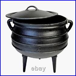 12 Quart Cast Iron Dutch Oven Cauldron Pot, Camping Cookware with Lid, Pre-Seasone