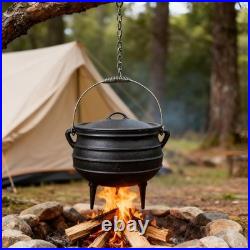 12 Quart Cast Iron Dutch Oven Cauldron Pot, Camping Cookware with Lid, Pre-Seasone