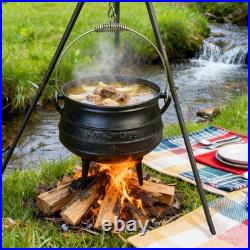 12 Quart Cast Iron Dutch Oven Cauldron Pot, Camping Cookware with Lid, Pre-Seasone