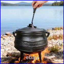 12 Quart Cast Iron Dutch Oven Cauldron Pot, Camping Cookware with Lid, Pre-Seasone