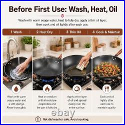 14.2 Inch Cast Iron Wok with Wooden Lid & Handle, Flat Bottom Stir Fry Wok Pa