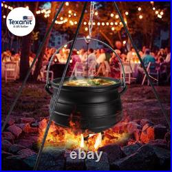 14QT Cast Iron Cauldron with Lid Heavy Duty Tripod Cookware Metal Handle Pre Sea