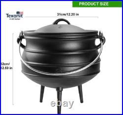 14QT Cast Iron Cauldron with Lid Heavy Duty Tripod Cookware Metal Handle Pre Sea