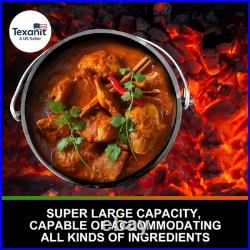 14QT Cast Iron Cauldron with Lid Heavy Duty Tripod Cookware Metal Handle Pre Sea