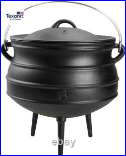 14QT Cast Iron Cauldron with Lid Heavy Duty Tripod Cookware Metal Handle Pre Sea