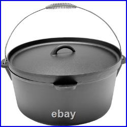 16QT Cast Iron Dutch Oven with Lip Lid & Bail Handle Extra Large Pre-Season