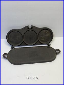 1889 Mrs. Shaeffers Cast Iron Cake Griddle Flip Flop Three Pancake No Handle