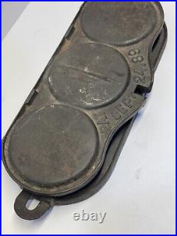 1889 Mrs. Shaeffers Cast Iron Cake Griddle Flip Flop Three Pancake No Handle