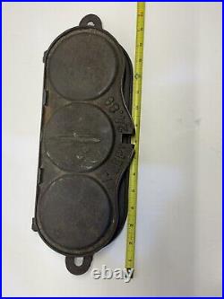 1889 Mrs. Shaeffers Cast Iron Cake Griddle Flip Flop Three Pancake No Handle