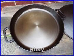 19 Double Handle CM Co Hotel Type Cast Iron Skillet with Lid/ Cover, restored