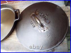 19 Double Handle CM Co Hotel Type Cast Iron Skillet with Lid/ Cover, restored