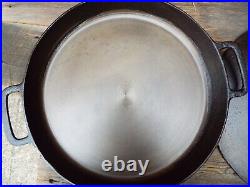 19 Double Handle CM Co Hotel Type Cast Iron Skillet with Lid/ Cover, restored