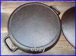 19 Double Handle CM Co Hotel Type Cast Iron Skillet with Lid/ Cover, restored