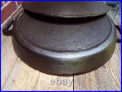 19 Double Handle CM Co Hotel Type Cast Iron Skillet with Lid/ Cover, restored