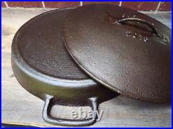 19 Double Handle CM Co Hotel Type Cast Iron Skillet with Lid/ Cover, restored