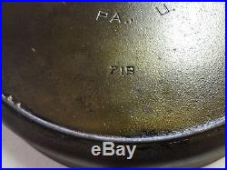 1920's Vintage 14 GRISWOLD 718 Cast Iron Fry Pan Skillet Block Logo Heat Ring