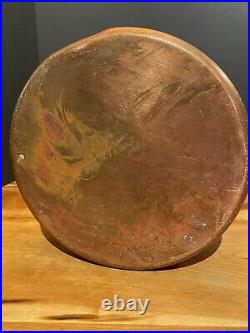 19th LARGE CENTURY ANTIQUE VINTAGE COPPER COOKING POT W CAST IRON HANDLE 5 X 9.5