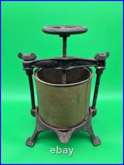 19thc LOGAN + STROBRIDGE Co No 2 CAST IRON + Copper 1Qt FRUIT -LARD PRESS