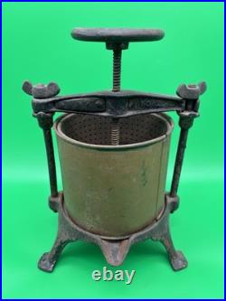 19thc LOGAN + STROBRIDGE Co No 2 CAST IRON + Copper 1Qt FRUIT -LARD PRESS