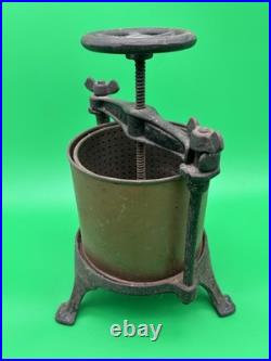 19thc LOGAN + STROBRIDGE Co No 2 CAST IRON + Copper 1Qt FRUIT -LARD PRESS