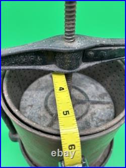 19thc LOGAN + STROBRIDGE Co No 2 CAST IRON + Copper 1Qt FRUIT -LARD PRESS