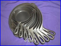 #2-10 GRISWOLD ERIE CAST IRON SKILLETS with SMOOTH BOTTOM #10 SLANT LOGO HR SET