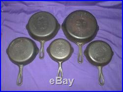 #2-10 GRISWOLD ERIE CAST IRON SKILLETS with SMOOTH BOTTOM #10 SLANT LOGO HR SET