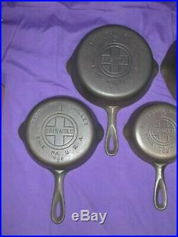 #2-10 GRISWOLD ERIE CAST IRON SKILLETS with SMOOTH BOTTOM #10 SLANT LOGO HR SET