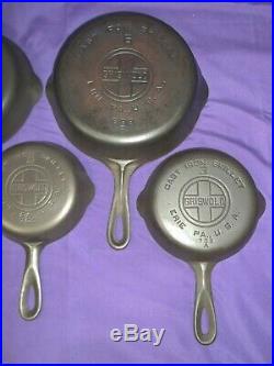 #2-10 GRISWOLD ERIE CAST IRON SKILLETS with SMOOTH BOTTOM #10 SLANT LOGO HR SET