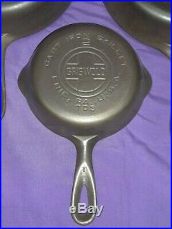 #2-10 GRISWOLD ERIE CAST IRON SKILLETS with SMOOTH BOTTOM #10 SLANT LOGO HR SET