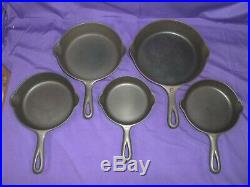 #2-10 GRISWOLD ERIE CAST IRON SKILLETS with SMOOTH BOTTOM #10 SLANT LOGO HR SET